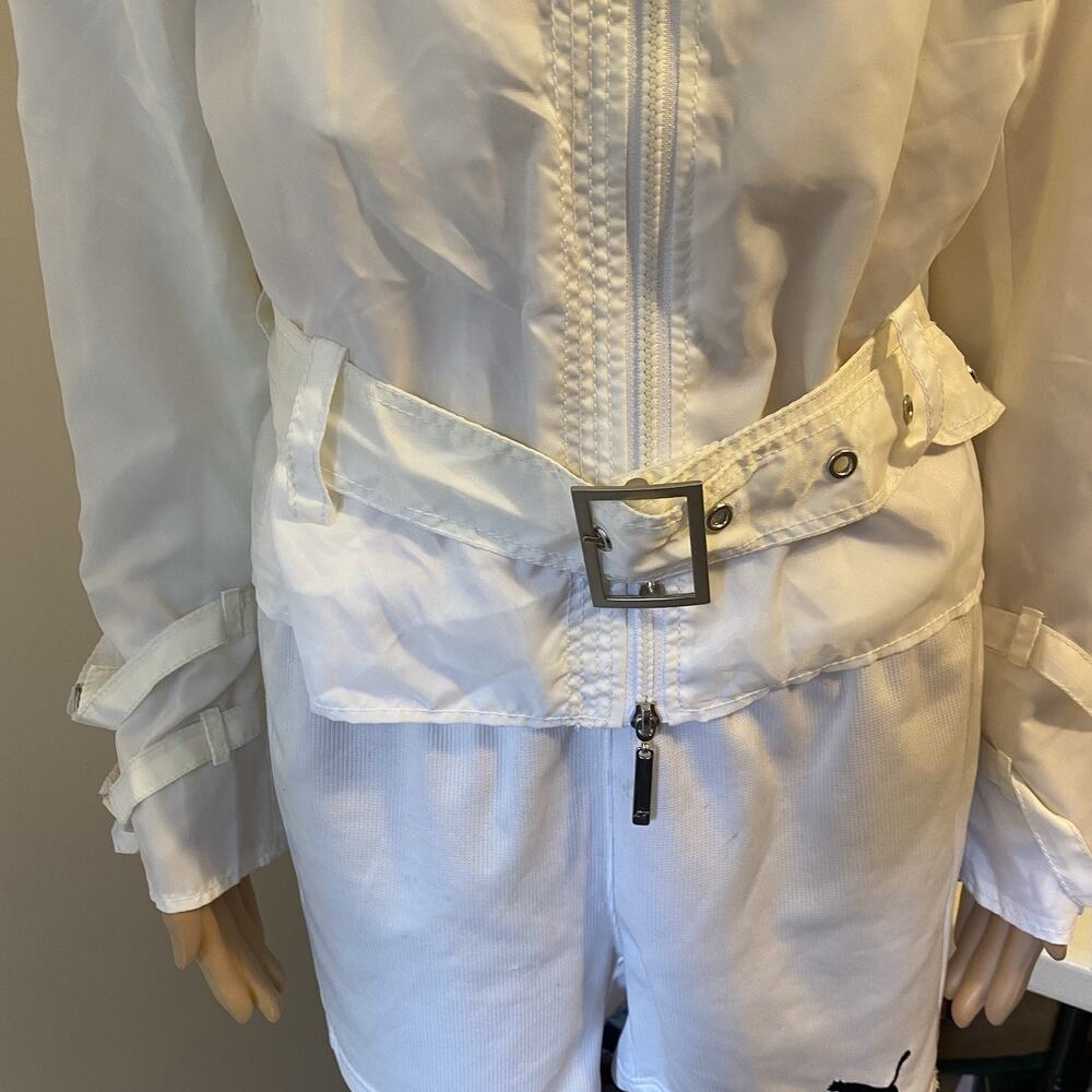 Apart Biker Parachute Jacket Windbreaker Ivory Tie-Belt Woman's Size 2 Full Zip - Picture 8 of 11